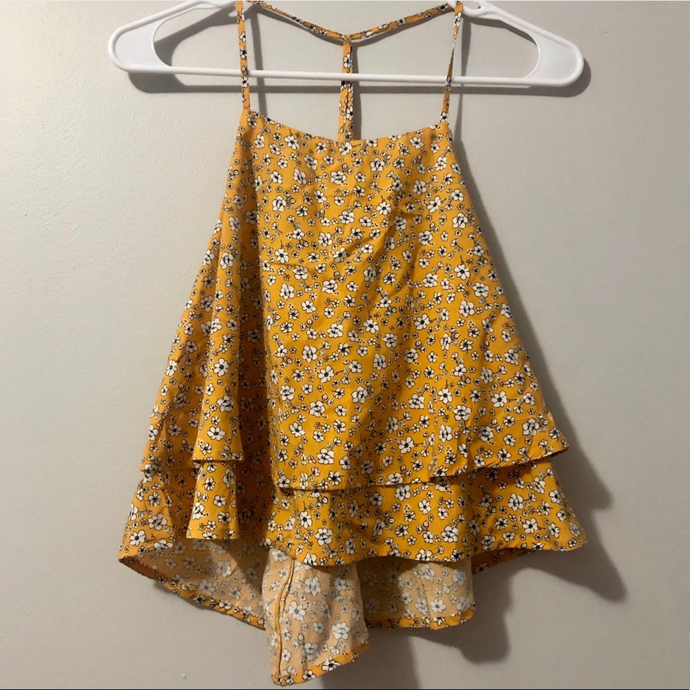 Yellow Flowy High Neck Tank